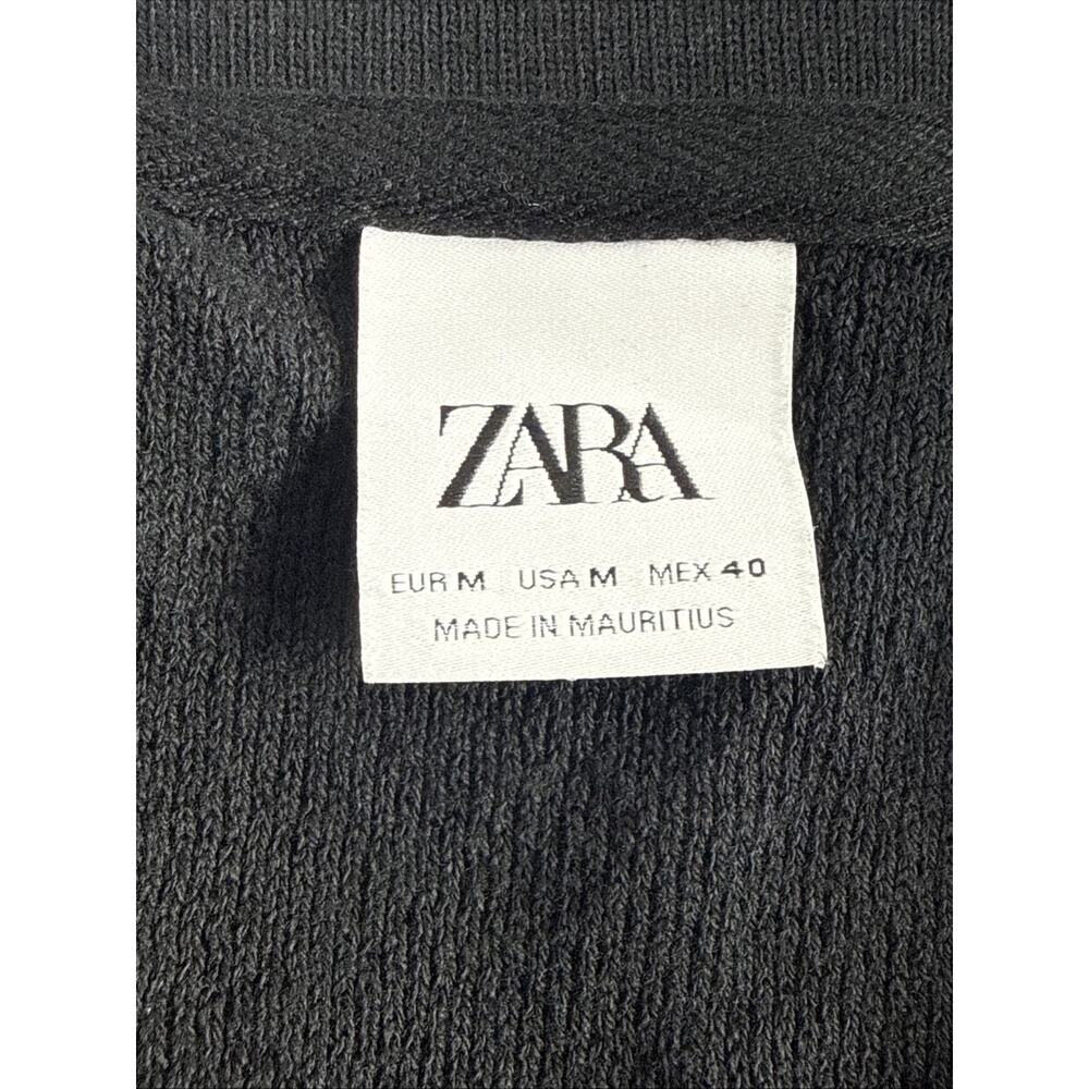 Zara Textured Knit Polo 100% Cotton Size Medium Black - Picture 3 of 7